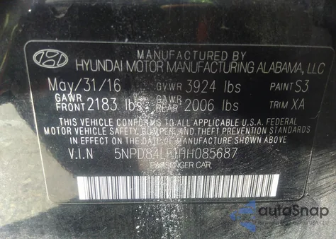 2017 Hyundai Elantra Se z USA, uszkodzony, nr VIN 5NPD84LF1HH085687